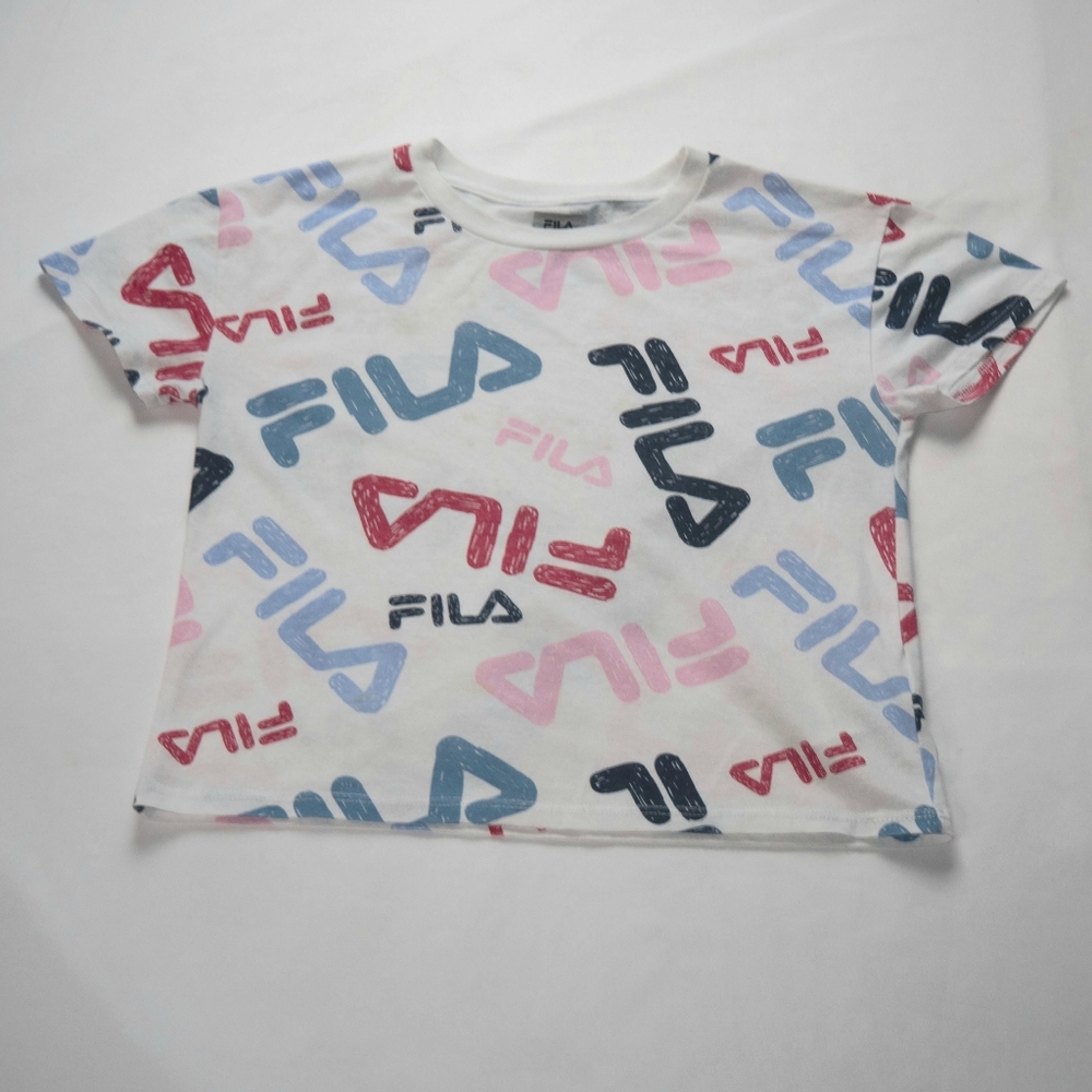 Fila Big Girl's Large 14/16 White Multicolored Logo Short Sleeve Tee
